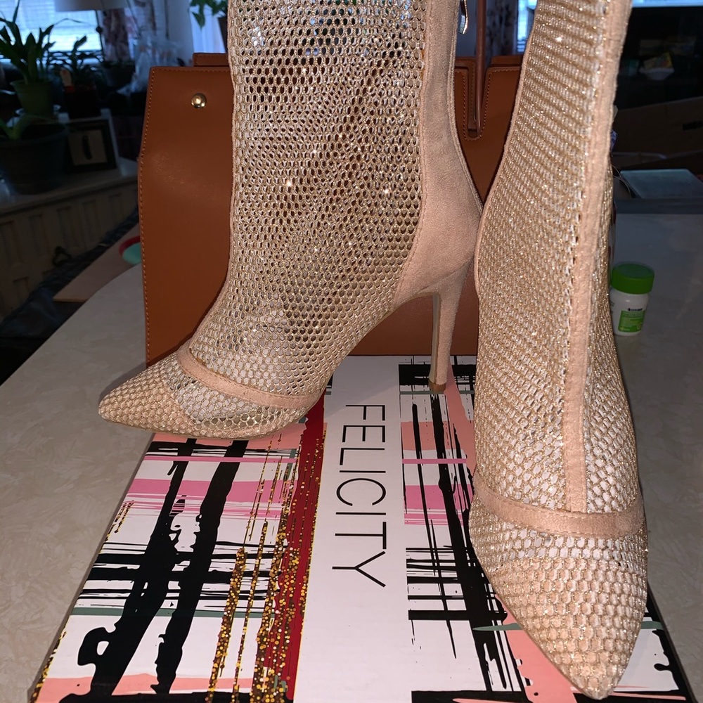 GLITTER FISHNET STILETTO BOOTIES - Picture 2 of 10